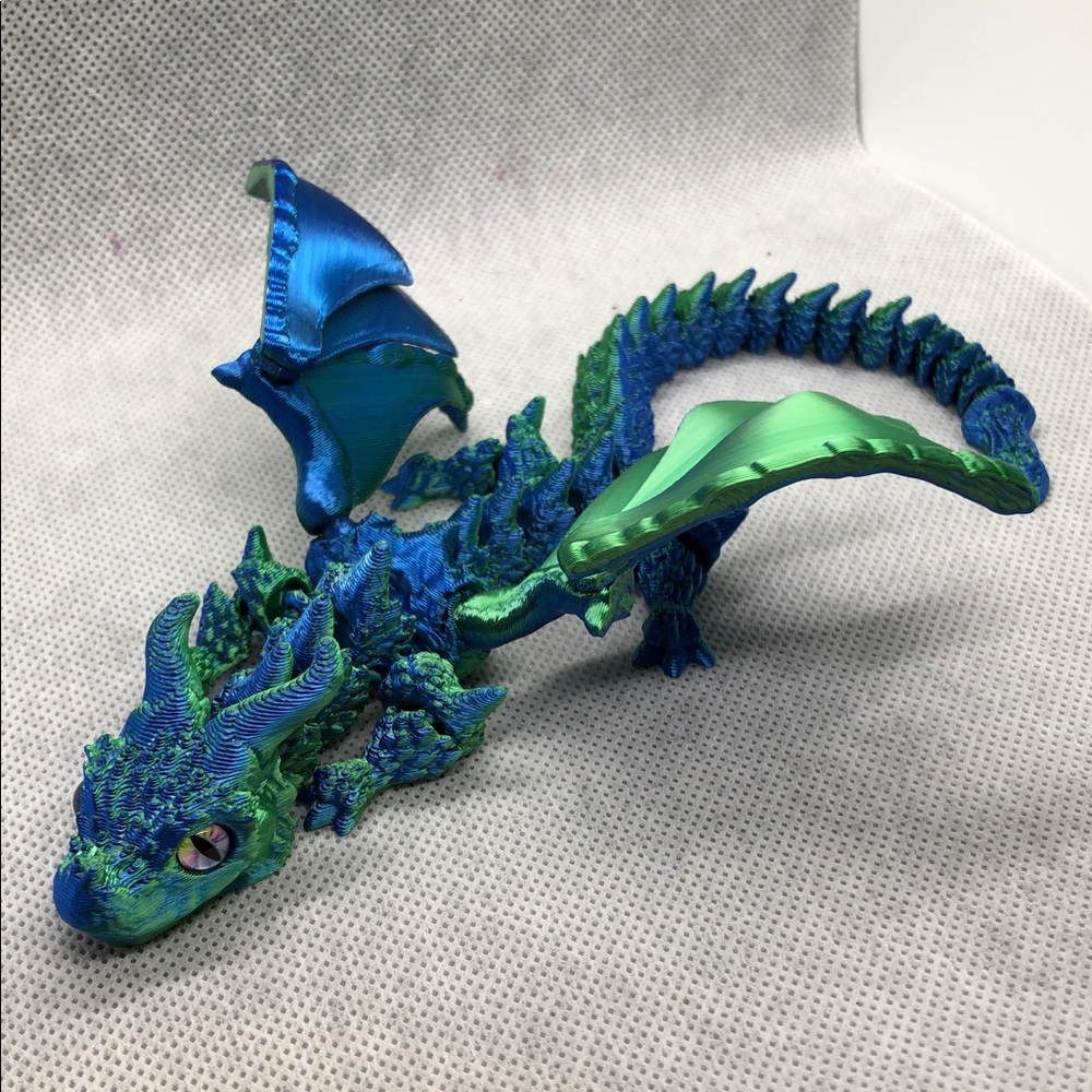 3D print Blue-Green Dragon Reptile Figurine for Terrariums